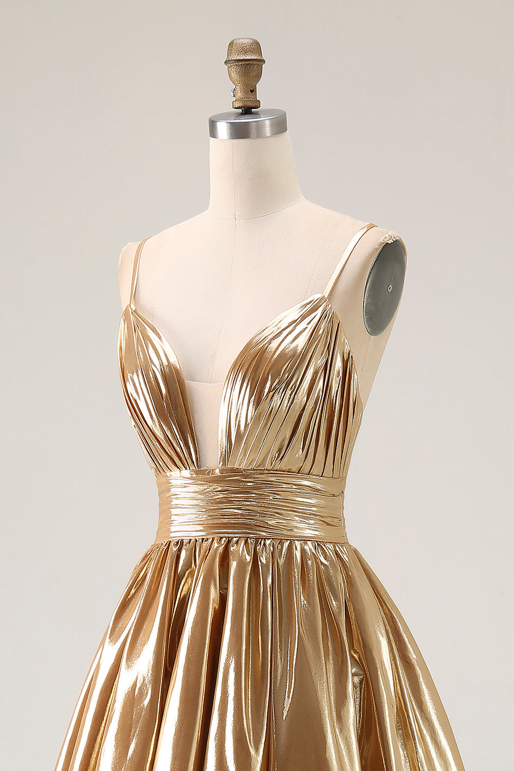 Sparkly Gold A Line Ruched High-Low Metallic Homecoming Dress