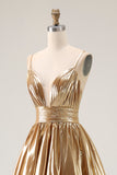 Sparkly Gold A Line Ruched High-Low Metallic Homecoming Dress