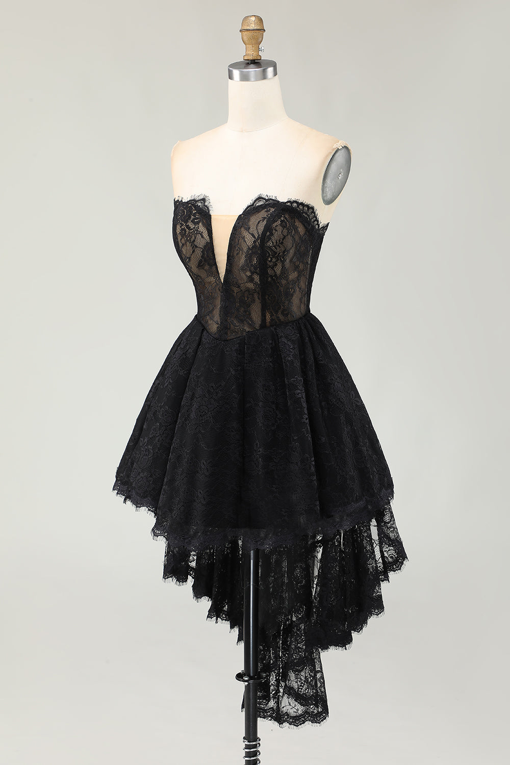 Zapakasa Women Black Lace High-Low Cocktail Dress with Ruffles A Line Sweetheart Homecoming Dress Zapakasa Women Black Lace High-Low Cocktail Dress with Ruffles A Line Sweetheart Homecoming Dress