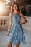 Sparkly Blue Sequin A Line Short Cocktail Dress