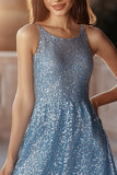 Sparkly Blue Sequin A Line Short Cocktail Dress