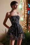 Black Lace Spaghetti Straps Short Homecoming Dress with Sash