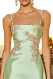Sage Green Floral Spaghetti Straps Short Cocktail Dress