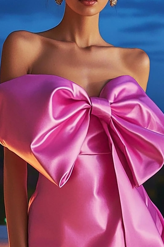 Fuchsia Satin Strapless Short Homecoming Dress with Bow
