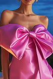 Fuchsia Satin Strapless Short Homecoming Dress with Bow