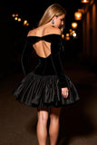 Black Velvet Off the Shoulder Short Homecoming Dress with Sleeves