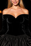 Black Velvet Off the Shoulder Short Homecoming Dress with Sleeves