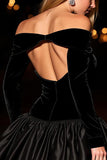 Black Velvet Off the Shoulder Short Homecoming Dress with Sleeves