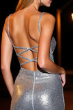 Sparkly Silver Spaghetti Straps Sequin Bodycon Cocktail Dress