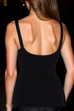 Black Spaghetti Straps Ruched A Line Short Cocktail Dress with Bow