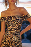 Khaki Leopard Print Off the Shoulder Bodycon Short Cocktail Dress