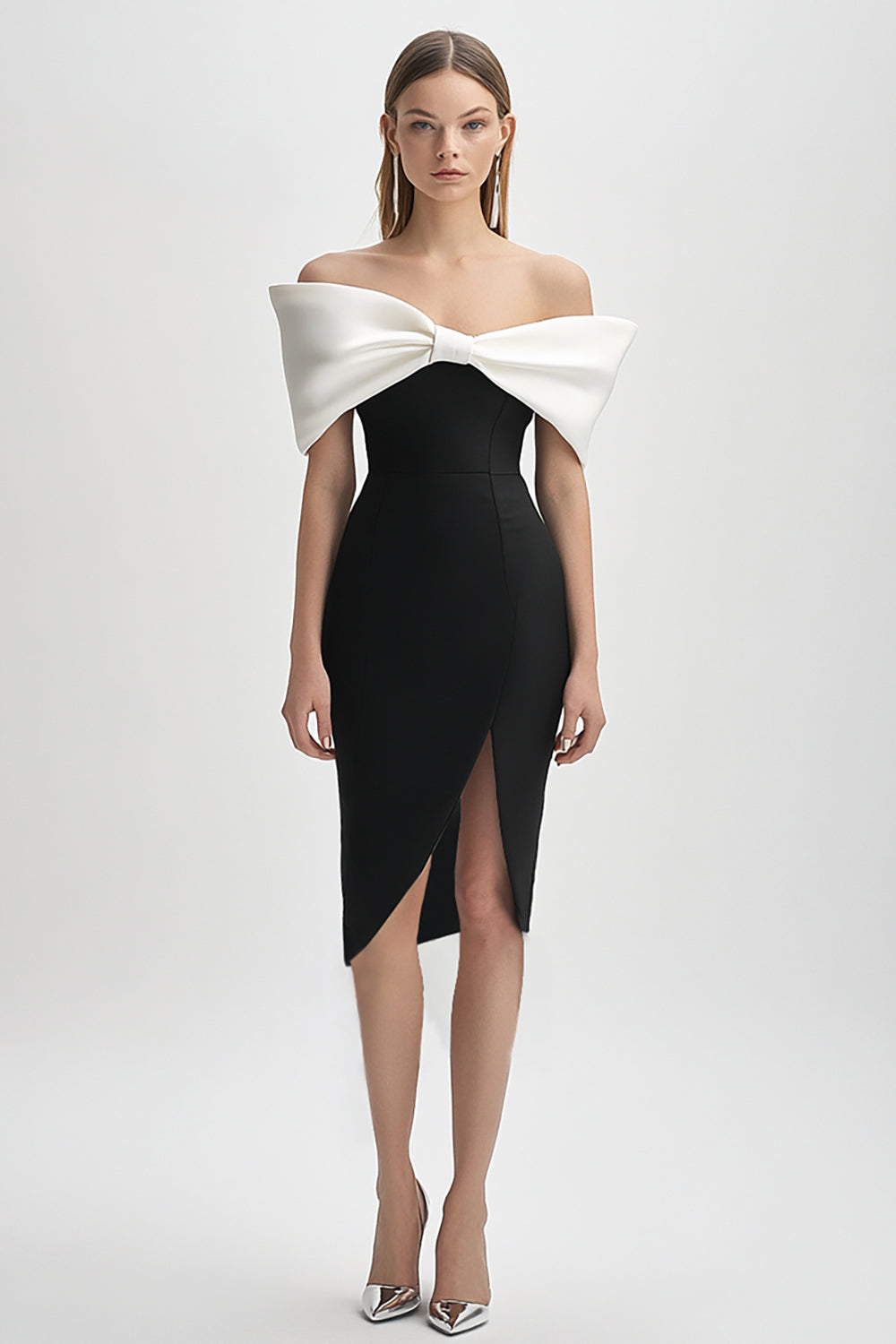 Zapakasa Women Black and White Strapless Short Cocktail Dress with Bow