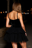 Black Velvet Corset Tiered Short Homecoming Dress with Ruffles