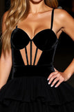 Black Velvet Corset Tiered Short Homecoming Dress with Ruffles