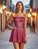 Sparkly Fuchsia Strapless Sequin A Line Short Homecoming Dress