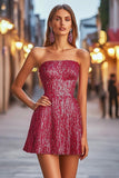 Sparkly Fuchsia Strapless Sequin A Line Short Homecoming Dress