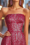 Sparkly Fuchsia Strapless Sequin A Line Short Homecoming Dress
