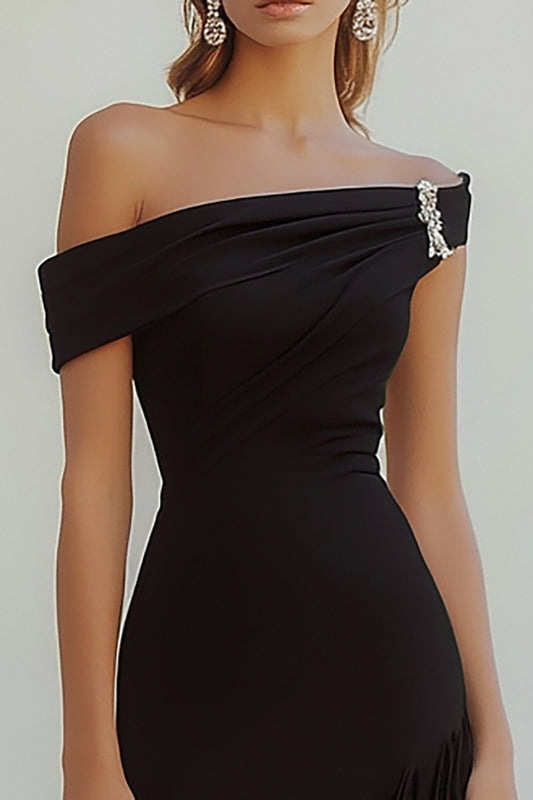 Black One Shoulder Bodycon Short Cocktail Dress