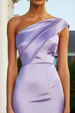 Lilac One Shoulder Tight Short Satin Homecoming Dress