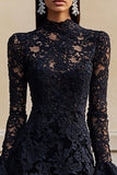 Black Lace High Neck Short Homecoming Dress with Sleeves