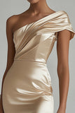 Champagne Satin Tight One Shoulder Short Homecoming Dress