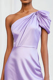 Lilac Ruched Satin One Shoulder Short Homecoming Dress