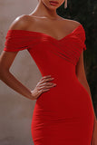 Red Tight Off the Shoulder Short Ruched Homecoming Dress
