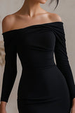 Black Tight Off the Shoulder Short Cocktail Dress with Sleeves