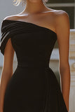 Black Satin Tight One Shoulder Short Cocktail Dress