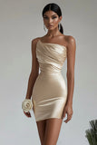 Champagne Strapless Satin Tight Short Homecoming Dress