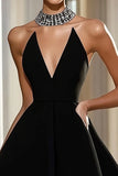 Simple Black Strapless A Line Short Satin Cocktail Dress