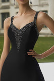 Sparkly Black A Line Short Satin Cocktail Dress with Beading