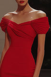 Red Tight Satin Off the Shoulder Short Cocktail Dress