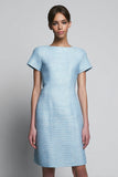 Sky Blue Tweed Bateau Neck Short Homecoming Outfits with Sleeves