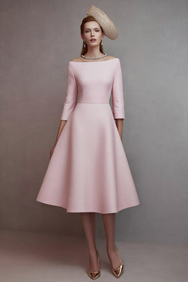 Pink A Line Off the Shoulder Midi Homecoming Outfits with Sleeves