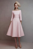 Pink A Line Off the Shoulder Midi Homecoming Outfits with Sleeves