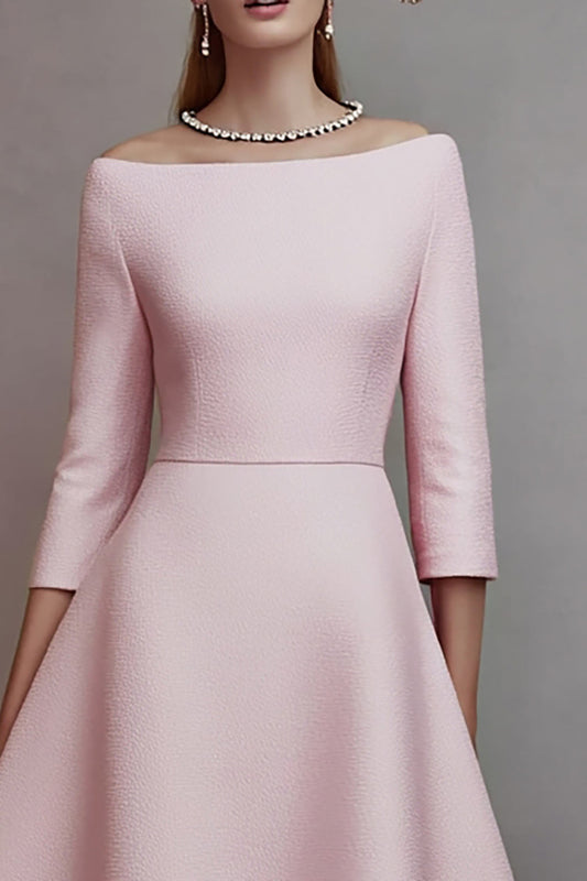 Pink A Line Off the Shoulder Midi Homecoming Outfits with Sleeves