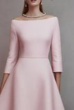Pink A Line Off the Shoulder Midi Homecoming Outfits with Sleeves