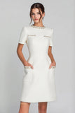 Ivory Tweed Round Neck Short Pencil Homecoming Outfits with Pockets
