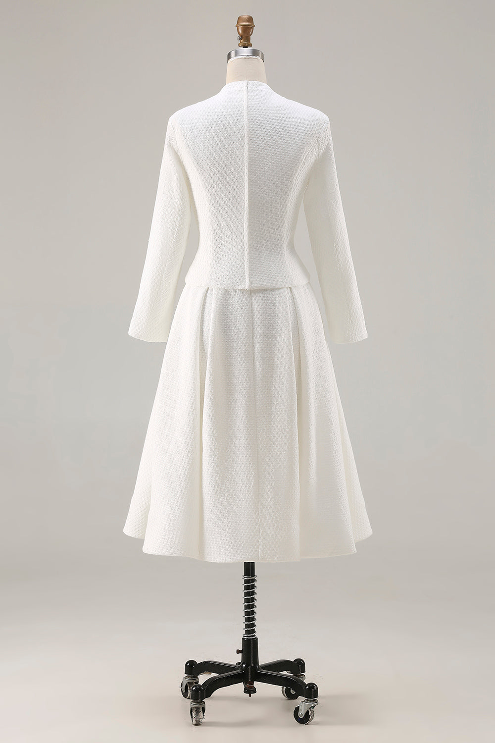 Zapakasa Women Ivory 2 Piece Midi Homecoming Outfits Tweed Round Neck Pageant Interview Outfits with Buttons Zapakasa Women Ivory 2 Piece Midi Homecoming Outfits Tweed Round Neck Pageant Interview Outfits with Buttons