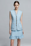 Sky Blue Tweed 2 Piece Short Homecoming Outfits with Ruffles