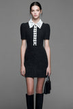 Black Tweed Tight Short Homecoming Dress with Lace