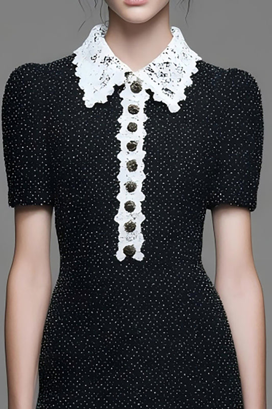 Black Tweed Tight Short Homecoming Dress with Lace