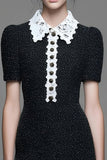 Black Tweed Tight Short Homecoming Dress with Lace
