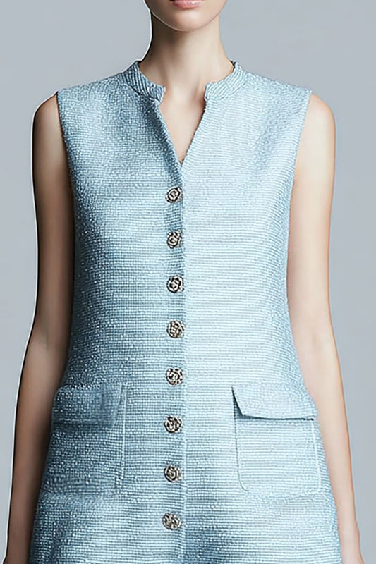 Sky Blue Tweed Tight Short Homecoming Dress with Ruffles