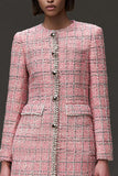 Pink Plaid Tight Tweed Short Homecoming Dress with Sleeves
