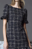 Black Tweed Plaid Tight Short Homecoming Outfits with Ruffles