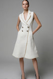 Ivory Tweed Notched Lapel Short Homecoming Outfits with Pockets