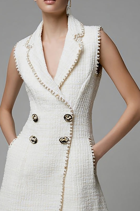 Ivory Tweed Notched Lapel Short Homecoming Outfits with Pockets
