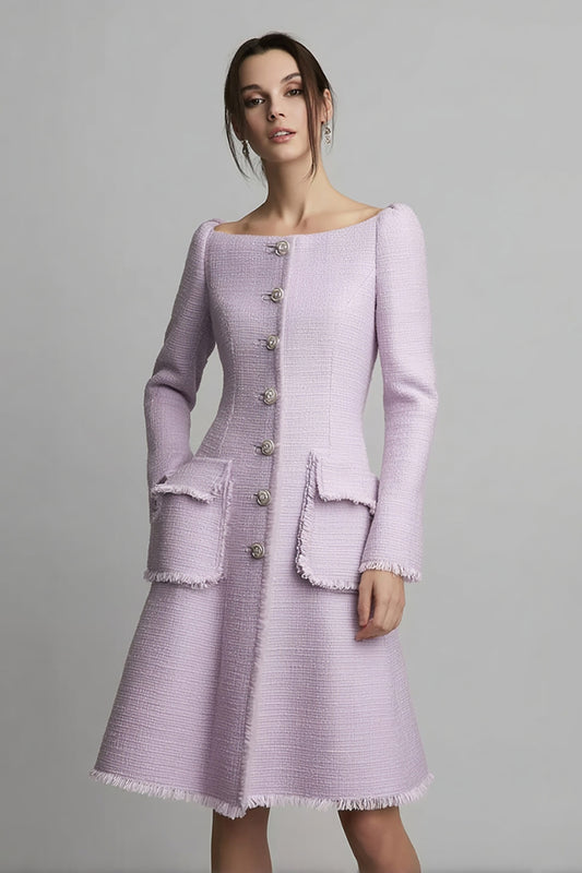 Lilac Tweed Boat Neck A Line Short Homecoming Dress